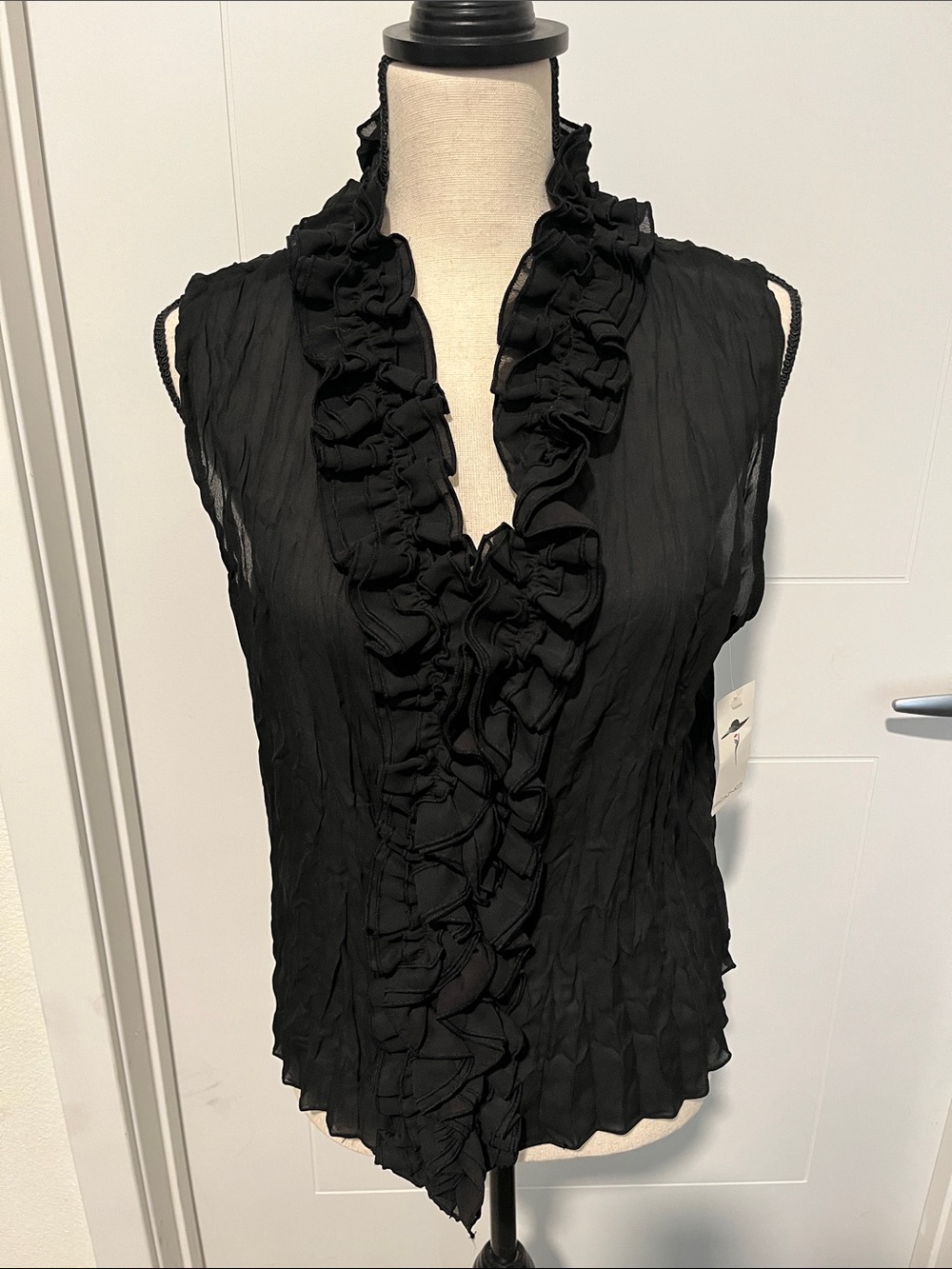 Piano Sleeveless Black Ruffled V-Neck Top Emo Dark Romantic Whimsigoth Goth